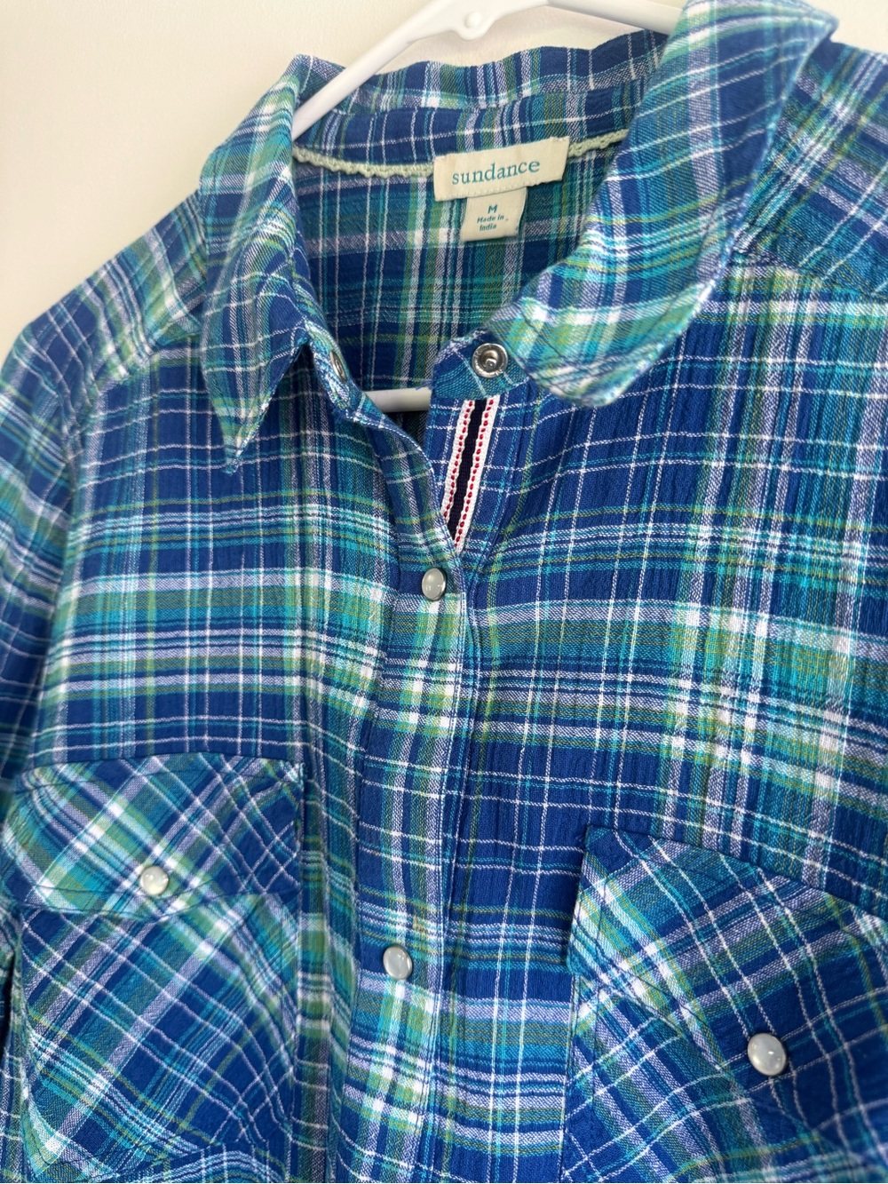 Sundance Women’s Plaid Pearl Snap Shirt 100% Cotton Long Sleeve Western - Picture 6 of 9